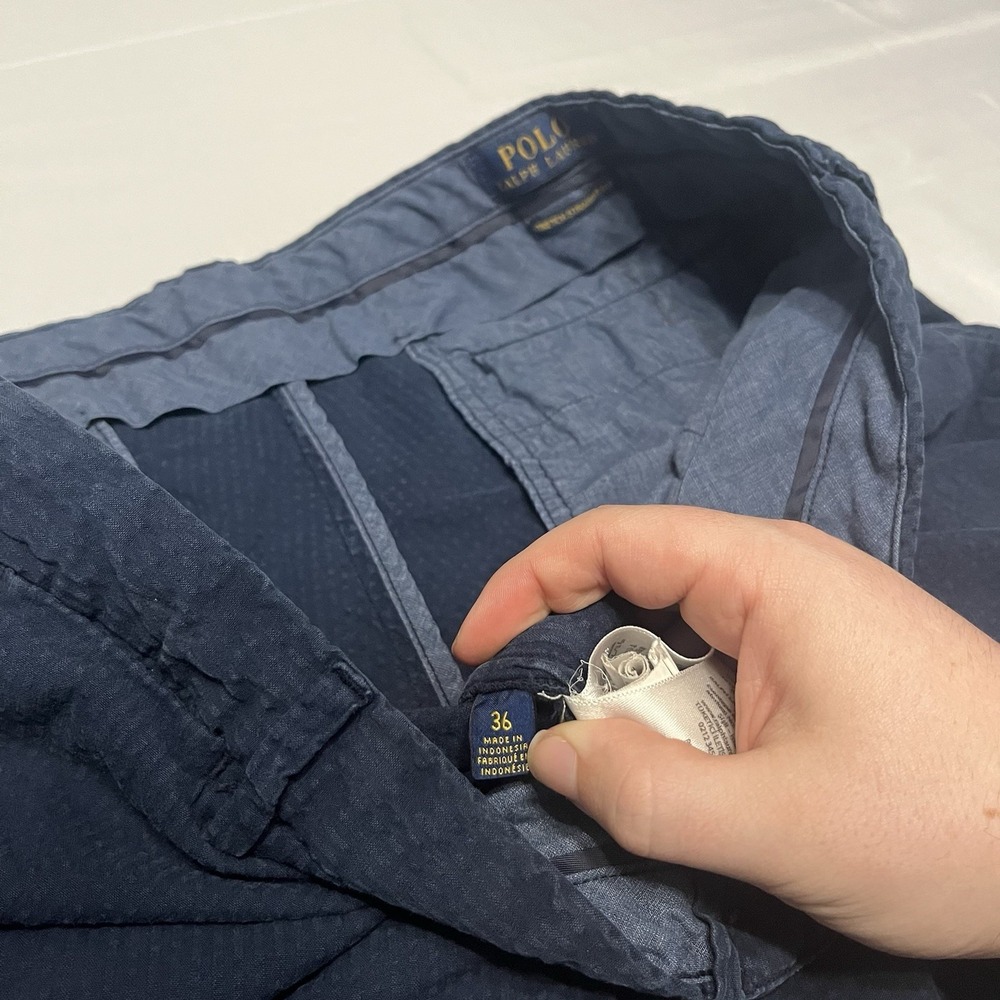 Polo Ralph Lauren Shorts Mens 36 Blue Seersucker Stretch Straight Chino Preppy - Picture 4 of 6